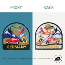 1 pièce Patch brodé vibrante avec motif de voiture, montagne et chope de bière - Applique thermocollante ou à coudre pour DIY sur vêtements, robes, chapeaux, jeans - Cadeau parfait pour les voyageurs et les passionnés d'artisanat