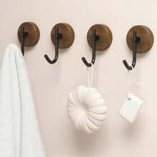 1 件粘性木质墙钩、衣帽钩、乡村木质壁挂式衣架、悬挂式浴室毛巾架、帽子和包包装饰挂钩、重型入口壁挂式衣帽架、毛巾架 - 原木色 - 查看 1