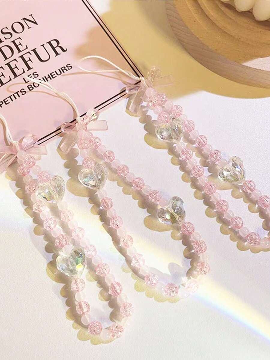 1 件粉色水晶爱心蝴蝶结手机挂绳手机饰品兼容相机 Ccd 装饰钥匙扣手机配件专为女性设计的礼物，适合母亲、家人、朋友、生日、节日手机链 - 彩色 - 查看 1