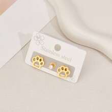 1 对时尚简约心形镂空猫爪不锈钢女士耳环非常适合约会和日常佩戴 - 1-ZH085 - 查看 1