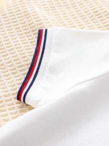 Vestido Casual e Chique com Bordado, Gola Polo e Manga Curta para Meninas, Vestido Uniforme Elegante de Linha A, Estilo Escolar, para Crianças Pequenas a Adolescentes