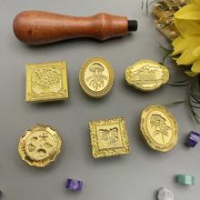 7pcs/Set Asymmetrical Wax Seal Stamp Heads And Solid Wood Wax Seal Stamp Handle Combination, Includes 1pc Solid Wood Wax Seal Stamp Handle And 6pcs Asymmetrical Wax Seal Stamp Heads, Wax Seal Stamp Set, Special Design For Decorating Envelopes, Wedding Invitations, Greeting Cards, Gift For Friends - Sets - View 4