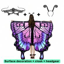 女士活力蝴蝶翅膀披肩和头带套装 - 彩色涤纶和氨纶仙女斗篷，无羽毛，非常适合万圣节服装派对 - 寶藍色 - 查看 14