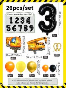 26 قطعة/مجموعة بالونات عيد ميلاد بموضوع مركبات البناء، بالون رافعة وحفار بناء 32 بوصة بأرقام سوداء، مناسبة لديكور حفلات عيد الميلاد، حفلات الموضوع النقل، ديكورات الحفلات، ديكور عيد الميلاد لحفار مركبات البناء - متعدد الألوان - مشاهدة 3
