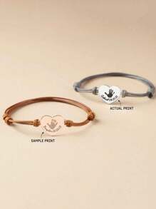 1 szt. Niestandardowa bransoletka ze stali nierdzewnej z odciskiem dłoni, skórzana bransoletka z odciskiem dłoni, prezent na dzień matki, spersonalizowane odciski stóp w kształcie serca, biżuteria dla nowych mam