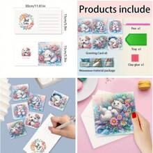 6pcs/Set DIY Diamond Painting Greeting Cards Kit - Elephant, Sea Turtle, Giraffe, Bear - Round & Speial Shaped Diamond Art Cards On Paper - Animal Themed Craft For Expressing Love & Sentiment - Multicolor - View 4