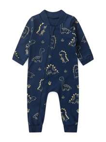 BEBE FOFUXO Baby Jumpsuit Without Feet With Zipper Suede Print (NB/S/M/L/1) - Màu xanh Cadet - Xem 1