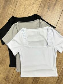 Square Suplex Cropped With Lining Casual Women's Kit With 3 - Black/Gray/White - View 1