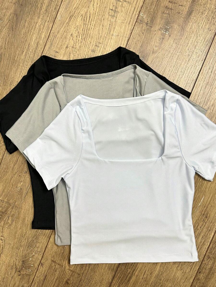 Square Suplex Cropped With Lining Casual Women's Kit With 3 - Black/Gray/White - View 1