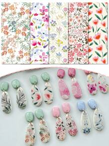 Boho Style Flower Clay Transfer Paper Flower Marble Transfer For Polymer Clay, Magic Transfer Paper For Polymer Clay Jewelry Earring Making Stickers