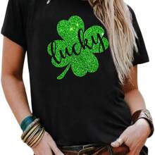 St Patricks Day Shirt Women Lucky Irish Shamrock Graphic Tees Casual Holiday Short Sleeve Tops