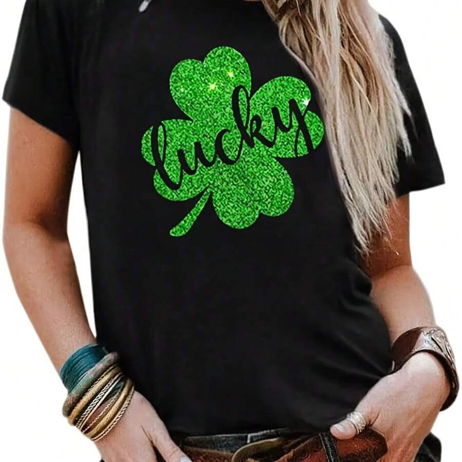 St Patricks Day Shirt Women Lucky Irish Shamrock Graphic Tees Casual Holiday Short Sleeve Tops