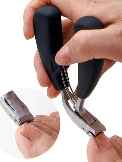 1pc Professional Nail Clippers, Modern Style, Stainless Steel Blade, Concave, Wide Mouth, Anti-Splash, Long Handle, Curved Clipper For Thick Toenails, Fragrance-Free, Suitable For Men & Elderly