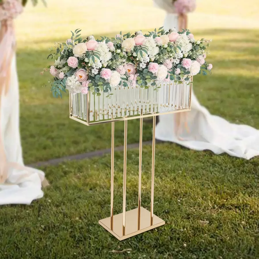 Giá đỡ hoa cưới bằng pha lê kim loại vuông trang trí tiệc cưới trang trí phòng cô dâu - Vàng - Xem 1