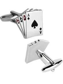 Creatieve speelkaarten Franse manchetknopen & stropdas clip set voor mannen, luxe accessoire cadeau voor Vaderdag & Valentijnsdag, moeder, moederdag, cadeau