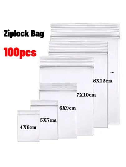 100Pcs Thicken Zipper Sealed Bags Clear Plastic Storage Bag For Small Jewelry Food Packing Reclosable Ziplock Sealing Bags