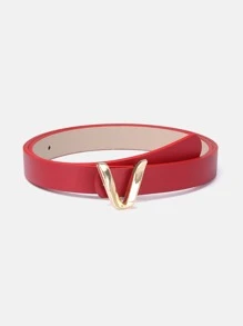1pc Solid Color Casual Polyurethane (PU) Ladies Decorative Belt With Letter Buckle, Suitable For Everyday Wear