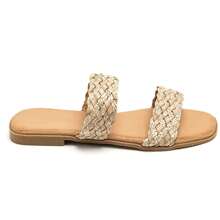 Woven Double-Strap Slide Sandals With Ergonomic Insole - Khaki - View 4