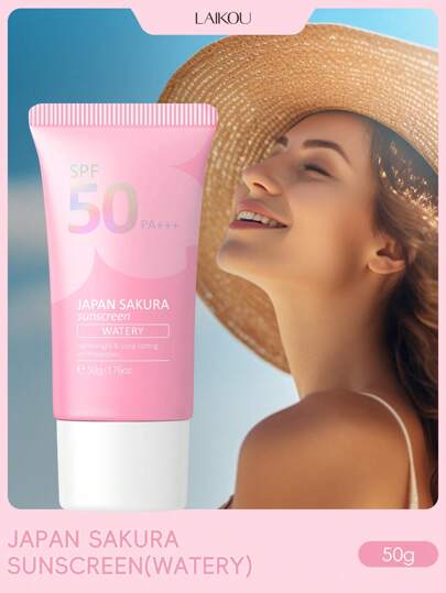 LAIKOU 1瓶莱寇日本樱花亮白防晒乳液，50克 SPF50 PA+++，防水面部及身体防晒霜，有效阻隔紫外线，适合旅行、露营、徒步、户外活动、海滩、夏季护肤，女士及女孩礼品套装
