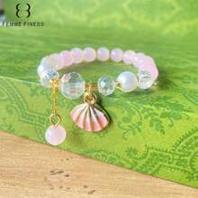 1 pieza Pulsera para niña marca Finess color rosa, pulsera hecha a mano con cuentas con diseños lindos de animales, océano y estrellas, adecuado para niños de 3 a 6 años, regalo de joyería de juguete colorida