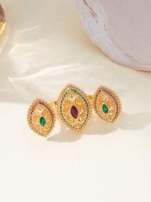 Herseygold 1枚镀金铜质中东阿拉伯经典水滴形开口戒指，沙特阿拉伯迪拜婚礼珠宝 - 金色 - 查看 4