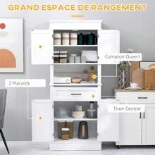 HOMCOM Armoire de cuisine buffet cuisine vaisselier meuble de rangement style moderne avec placards, étagères réglables, tiroir, et niche, pour salle à manger, salon, 74 x 39,5 x 183 cm, blanc - Blanc - Voir 4