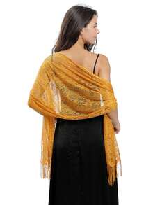 時尚純色提花印花圖案女士圍巾,可用作髮帶、披肩或圍巾