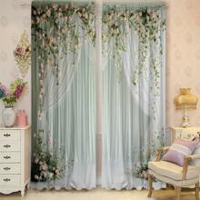 2Pcs, Light Pink And Green Flower Window Curtains, 3D Digital Printing, Exquisite Texture And Soft Tone Details, Common In Living Room, Study And Bedroom, Creating A Quiet Atmosphere And Enhancing Romantic Style - Multicolor - View 11