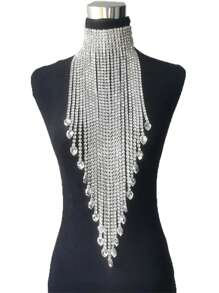 1PC Full Rhinestone SS28 Long Fringe Necklace For Women Wedding Huge Size Necklaces Jewelry - SS28 Long Necklace - View 3