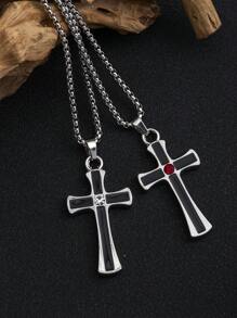 1pc Fashion Vintage Men's Stainless Steel Cross Pendant Necklace, Suit For Men & Women Daily Wear, Long Sweater Chain Accessory, Minimalistic Hiphop Goth Style, Memorial/New Year/Valentine's Day/Holiday Gift