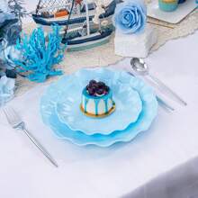 20Pcs Blue Plastic Plates | 10.25" Dinner Or 7.5" Salad Plates | Heavy Duty Sturdy Disposable Plates For Mother's Day, Birthday & Party Decor - 蘭色 - 查看 6