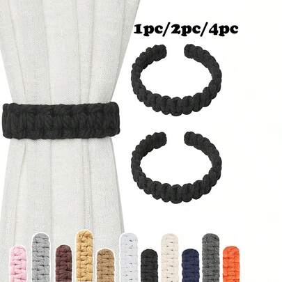 1pc/2pcs/4pcs Handmade Cotton Rope Twist Curtain Tie Backs, Multi-Color & Size Options, Suitable For Curtain Fixing And Decoration