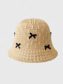 1顶女士甜美蝴蝶结手工钩编渔夫帽，透气镂空防晒沙滩帽，夏季必备 - 多色 - 查看 11