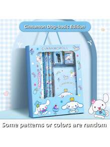 Sanrio Autorisé par Sanrio Ensemble de papeterie mignon de chien Melody Cinnamon de Sanrio. Fournitures scolaires pour garçons et filles - crayons et boîte de rangement pour crayons, gomme, taille-crayon, règle, cahier. Cadeaux pour la rentrée, Halloween, Noël (la conception et la couleur de la boîte cadeau peuvent varier selon les différents lots de production)