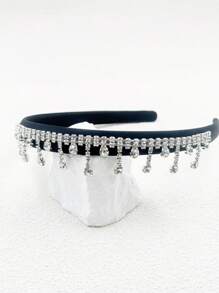 1 件波西米亚风格水钻镶嵌银链流苏头带，奢华发饰（链条位置随机） - 銀色 - 查看 3