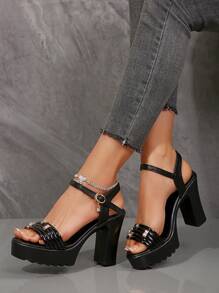 New Fashion High Heel Gold Beaded Sandals For Women, Summer - Black - View 2