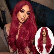 clouder Burgundy Long Hair Wavy Synthetic Wig Women Fashion Red Wig Natural Look Lightweight Breathable Center Parted Bangs Natural Look Heat Resistant Wig Braided Fiber Daily Party Use Elegant Fashion Wig Costume Wig Cosplay 34 Inch