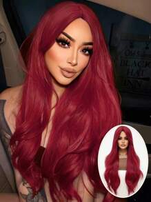 clouder Burgundy Long Hair Wavy Synthetic Wig Women Fashion Red Wig Natural Look Lightweight Breathable Center Parted Bangs Natural Look Heat Resistant Wig Braided Fiber Daily Party Use Elegant Fashion Wig Costume Wig Cosplay 34 Inch