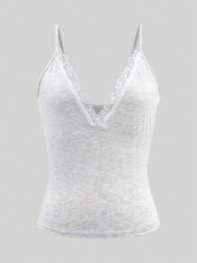 Women's Tank Top Summer Y2K Young Hot Sexy Casual Lace V-Neck Halter Top - 淺灰色 - 查看 8