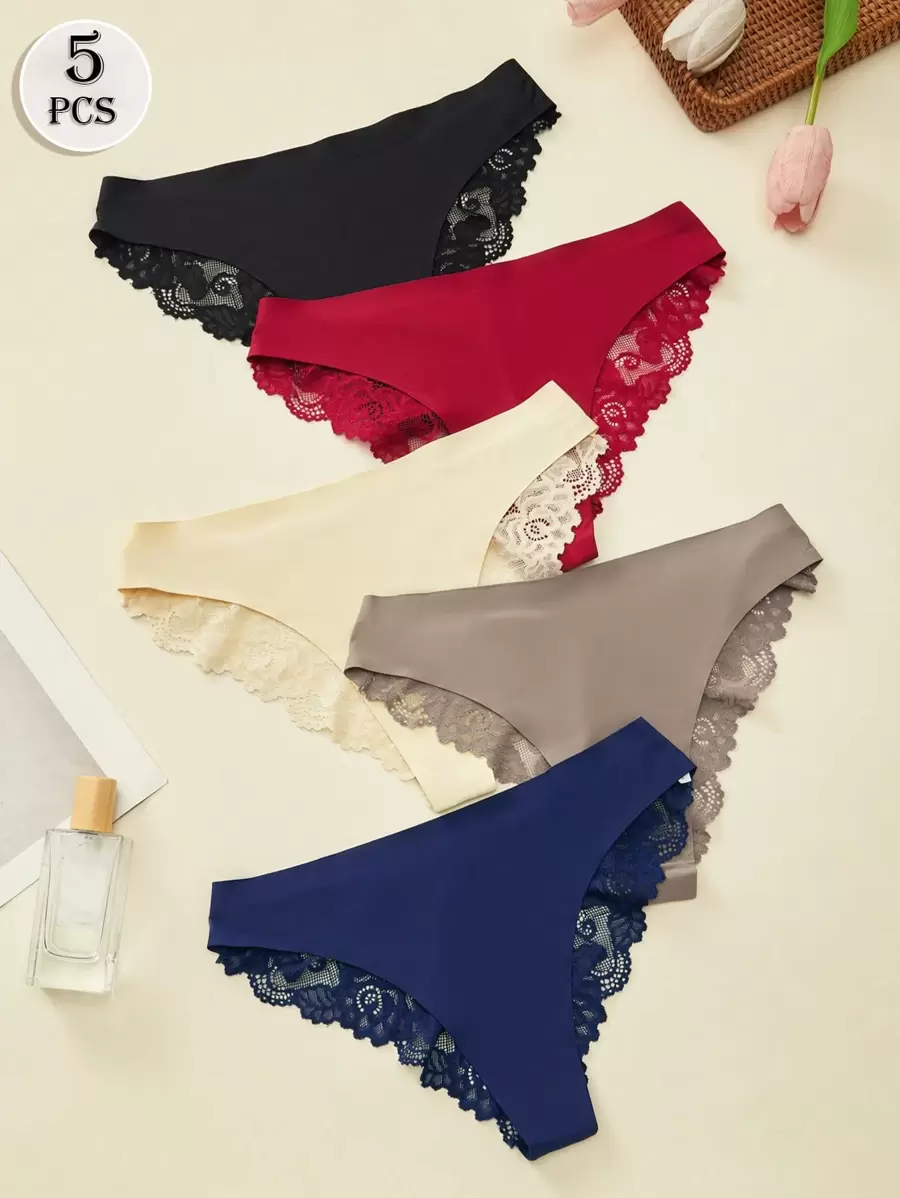 5PCS Koronkowa damska bielizna, fajna trójkątna bielizna, lekkie i oddychające majtki, jednolite kolorowe spodnie dla kobiet, przezroczyste majtki, elastyczne i wygodne majtki, swobodne i miękkie