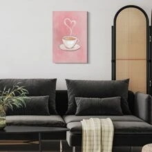 1pc Framed Canvas Poster, Pink Coffee Heart Wall Art Canvas Paintings, Ideal Gift For Bedroom Living Room Corridor, Wall Art, Room Decoration - 彩色 - 查看 3