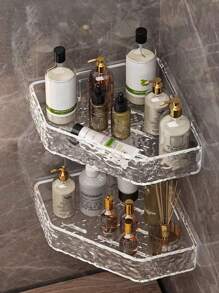 1 Piece Glacier Textured Wall Shelf For Bathroom; Corner Shelf For Shower Without Perforation Required For Bathroom; Storage Shelf Above Toilets; Organizer Of Makeup And Skin Care For The Sink; Wall Storage Shelf For Kitchen Decoration, Bathroom, Autumn Decoration,Birthday Decarations,New Year Gifts,Valentine's Day Gifts(Let It Sit For 24 Hours Before Use) - Transparent - View 8