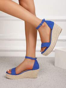 Sandalias de plataforma con cuña estilo cuerda gruesa, cómodas, de moda y versátiles para vacaciones, de reciente aparición y populares - Azul - Ver 3