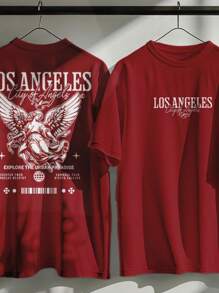 Streetwear Los Angeles Angel Wings T-Shirt 100% Cotton Shirt - 紫紅色 - 查看 1