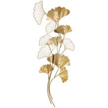 HOMCOM Decorazione Murale 3D in Metallo, Wall Art Dorata con Foglie di Ginkgo 138x70cm