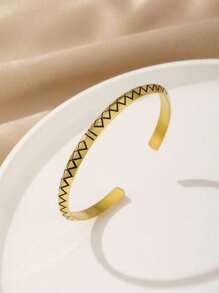 1pc Men's Tiger Stripes Open Style Fashion Bracelet, Daily Decorative Accessory Suitable For Party - Yellow Gold - View 2