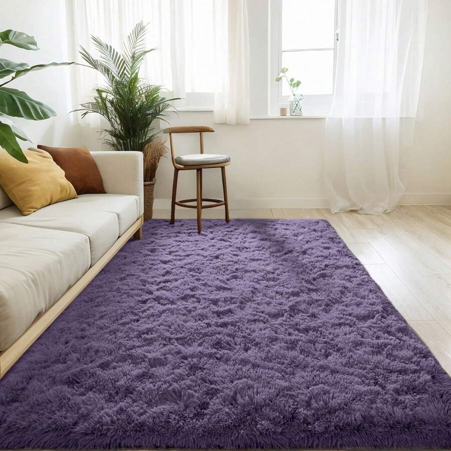 Area Shag Rug For Living Room Bedroom Nursery Room, Machine Washable Fluffy Shaggy Runner Rugs With Rubber Backing For Kitchen Dining Room, Indoor Aesthetic Decor Fuzzy Thick Modern Carpet For Entryway Laundry Room Game Room - 紫色 - 查看 1