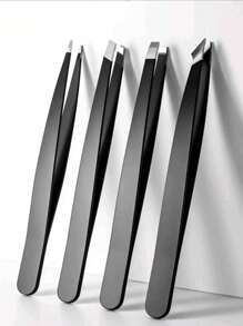 镊子套装 - 4 件套精密眉毛镊子套装，专业不锈钢眉毛镊子 - 精准去除面部毛发、碎片和内生毛发（黑色、粉色、银色），圣诞节和万圣节必备 - 彩色 - 查看 3