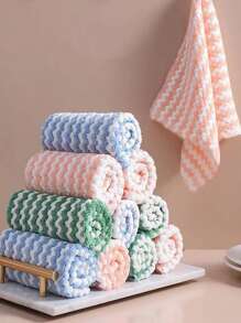 9pcs/Pack Household Wavy Texture Dish Cloths, Thick Coral Fleece Non-Stick Oil Slouchy Dishcloth Kitchen Cleaning Rags Randomly Assorted
