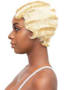 Blonde Finger Wave Human Hair Wig Blonde Pixie Cut Wigs For Women Human Hair 4INCH Short Blonde Finger Ocean Wave Wig For Beginners With Bangs Layered Blonde Pixie Cut Wigs Full Machine Made Wig